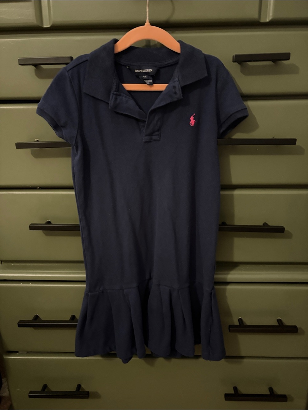 Ralph Lauren Navy Polo Dress with Pink Pony Embroidery